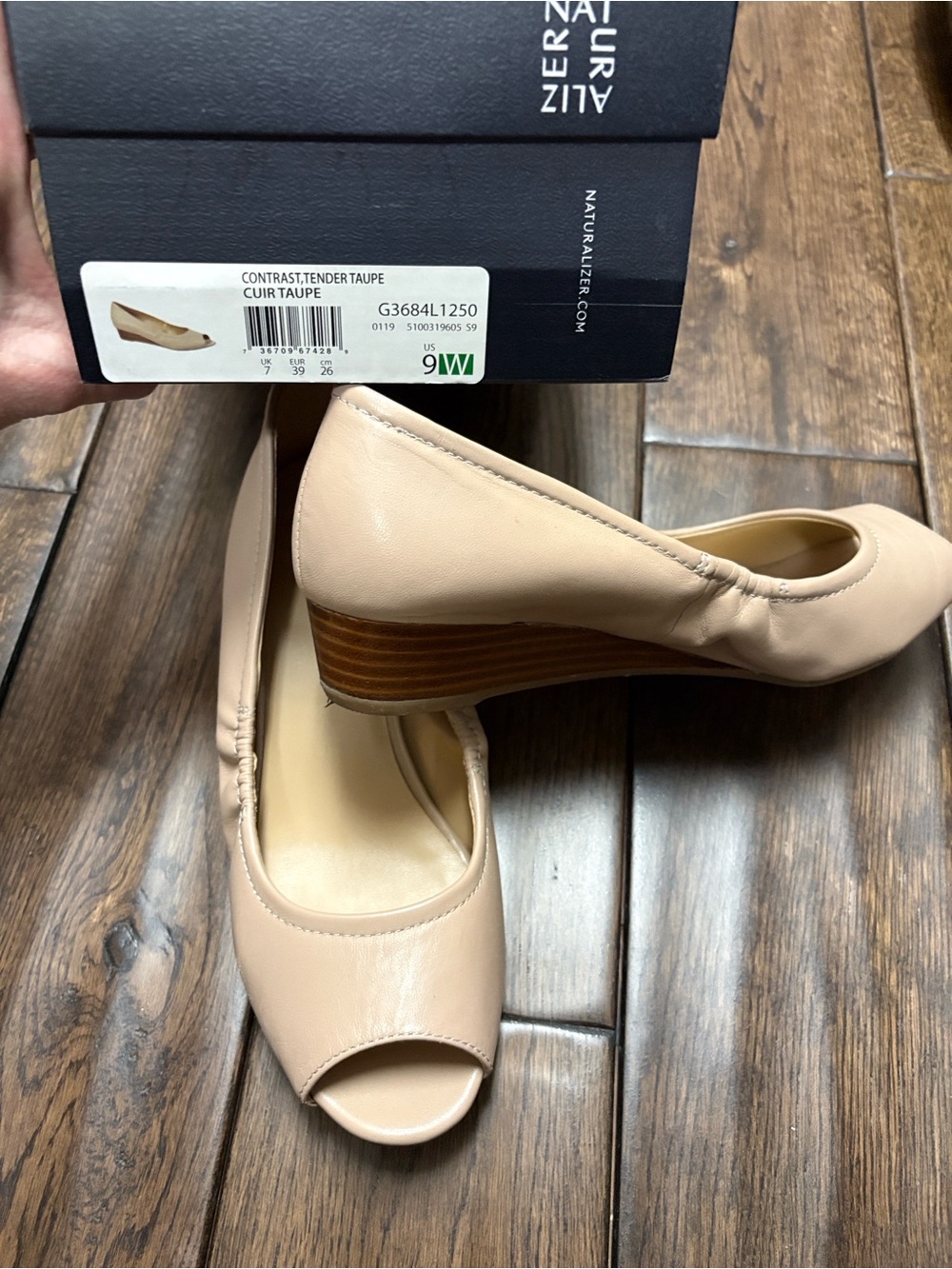 Naturalizer Tender Taupe Peep-Toe Wedge Heels